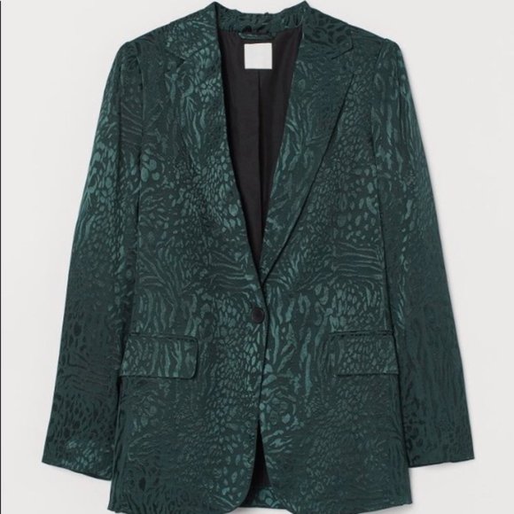 H&M Jacquard-patterned Blazer Jacket (dark green leopard print) - Picture 1 of 4
